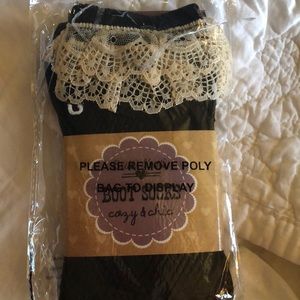 Lace Trim Black Boot Socks